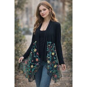 Kim & Cami Cardigan Sheer Floral Embroidered Boho Forest Fairy Whimsigoth Size S
